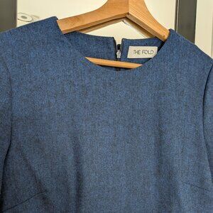 The Fold Fitzrovia Tweed Wool Asymmetrical Sheath Dress Indigo US 8